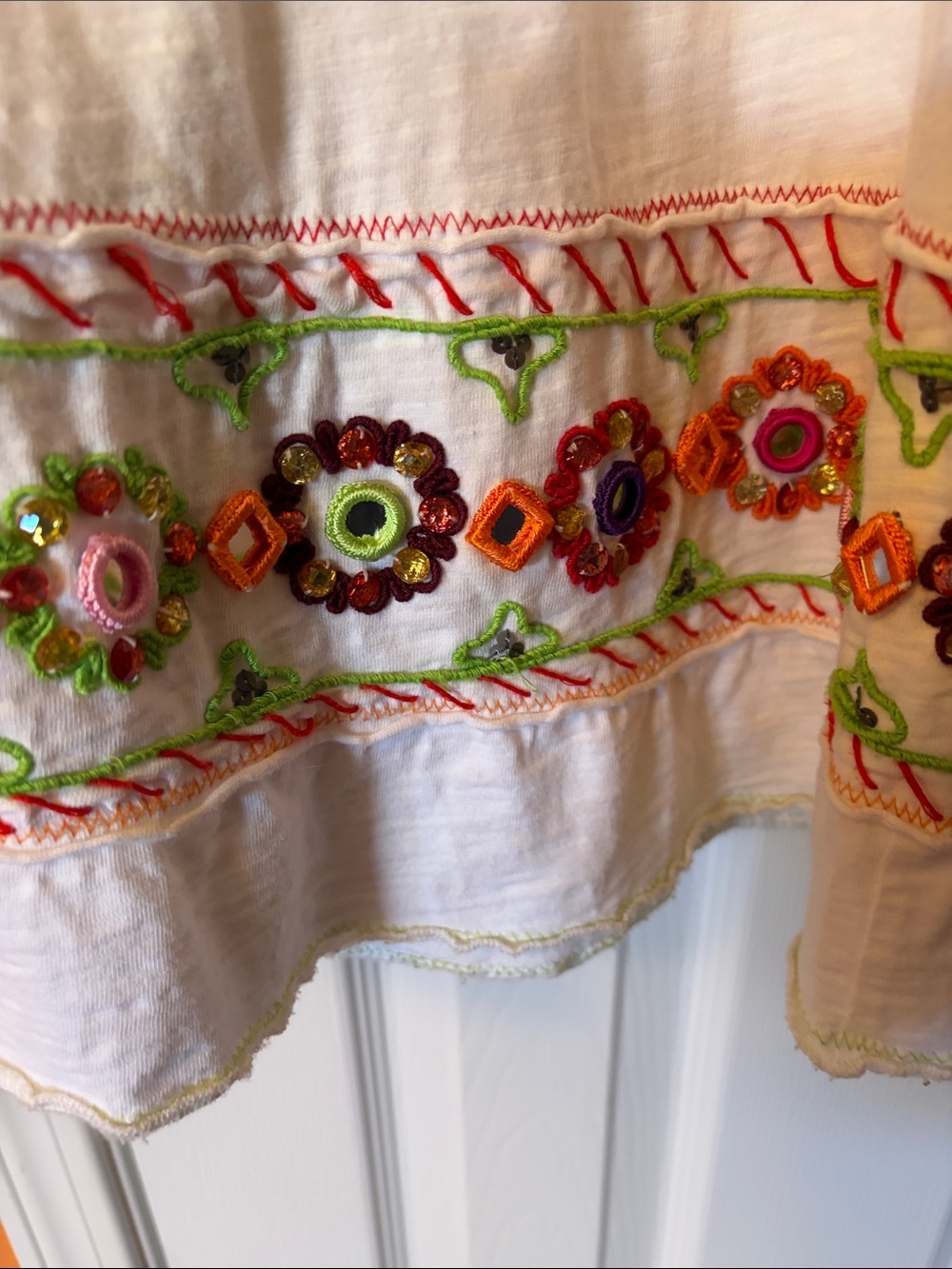 Double D Ranch White Tiered Maxi Skirt with Multicolor Floral Embroidery - Picture 2 of 5
